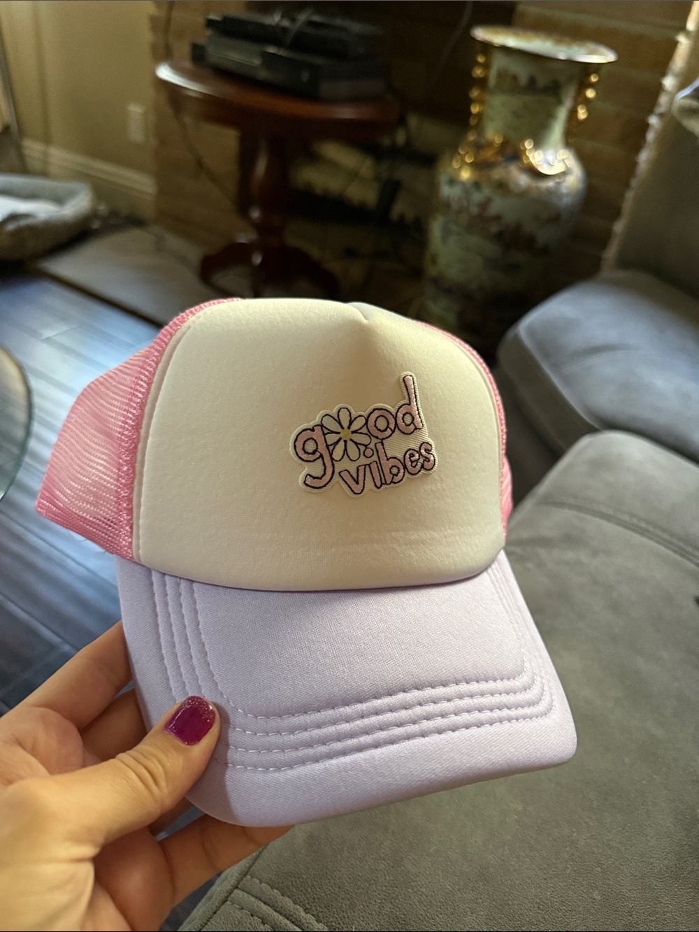 Good Vibes Pink & Lavender Kids or adults Trucker Hat